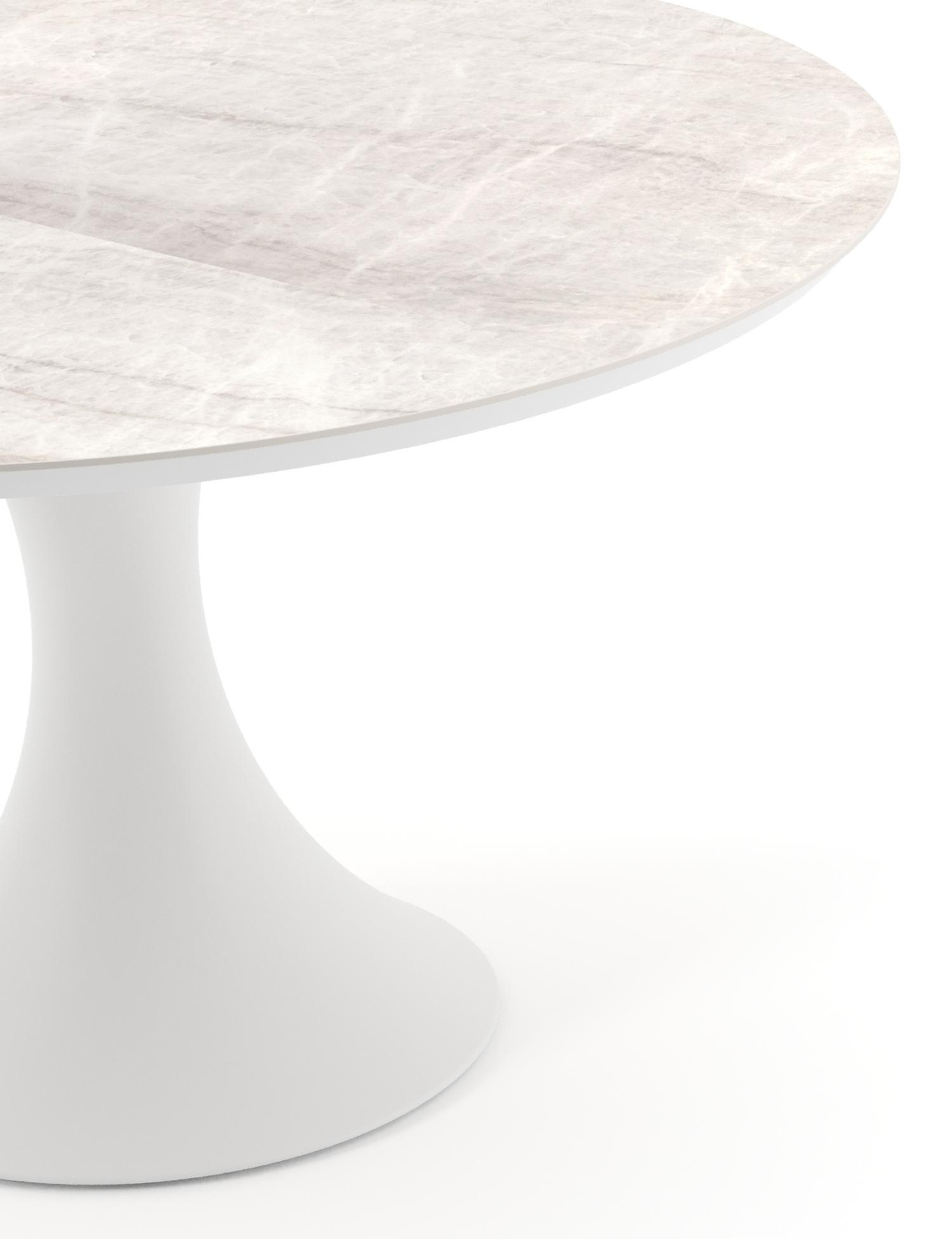 Table de jardin Fano ronde en aluminium blanc et céramique pleine Taj Mahal - Diam. 130 x Haut. 74 cm