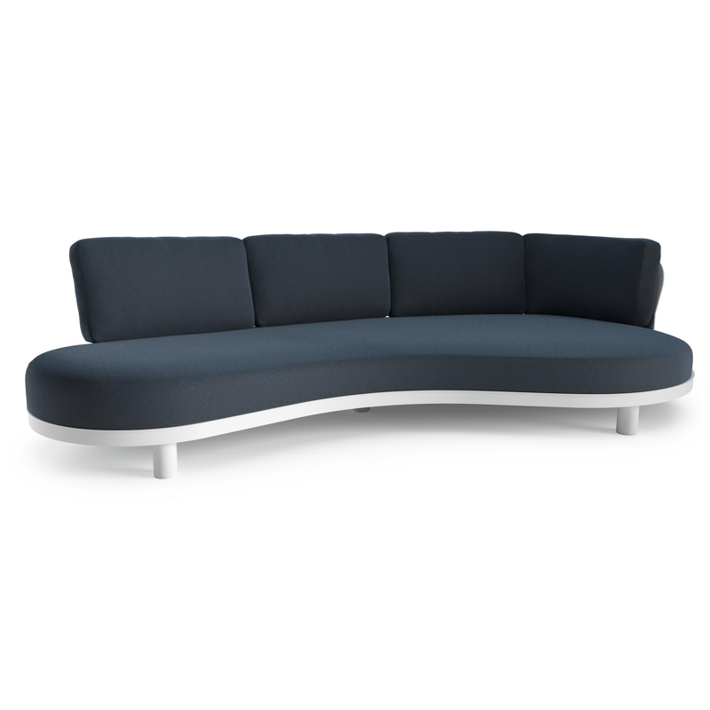 Donato loungebank in wit aluminium met heritage indigo All Weather Sunbrella® luxe kussen