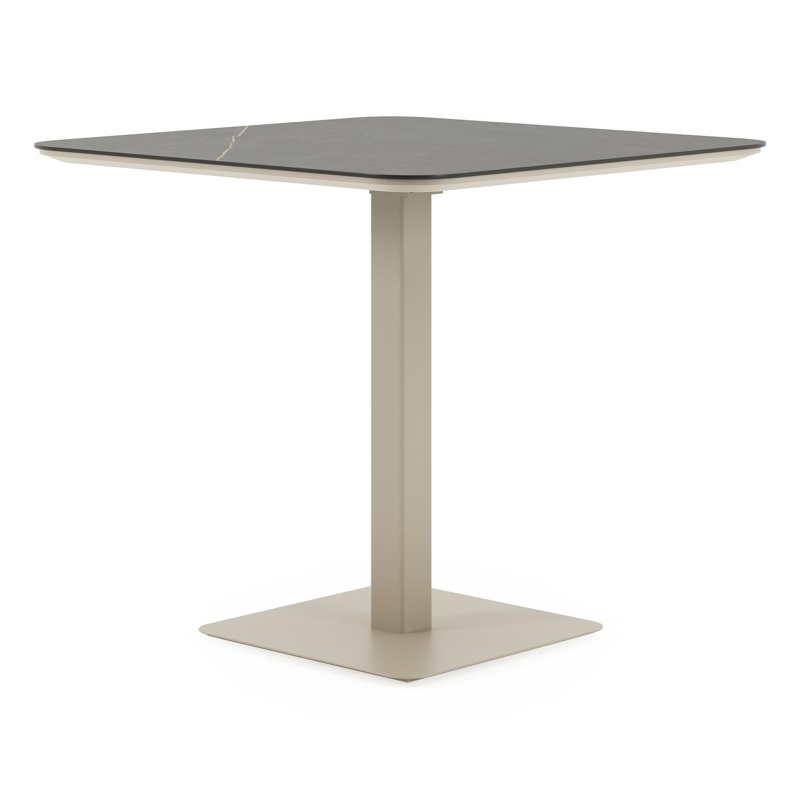Table de jardin inclinable Fano carré arrondi en aluminium beige et céramique pleine Calatorao - Lg. 80 x Lrg. 80 x Haut. 72.5 cm