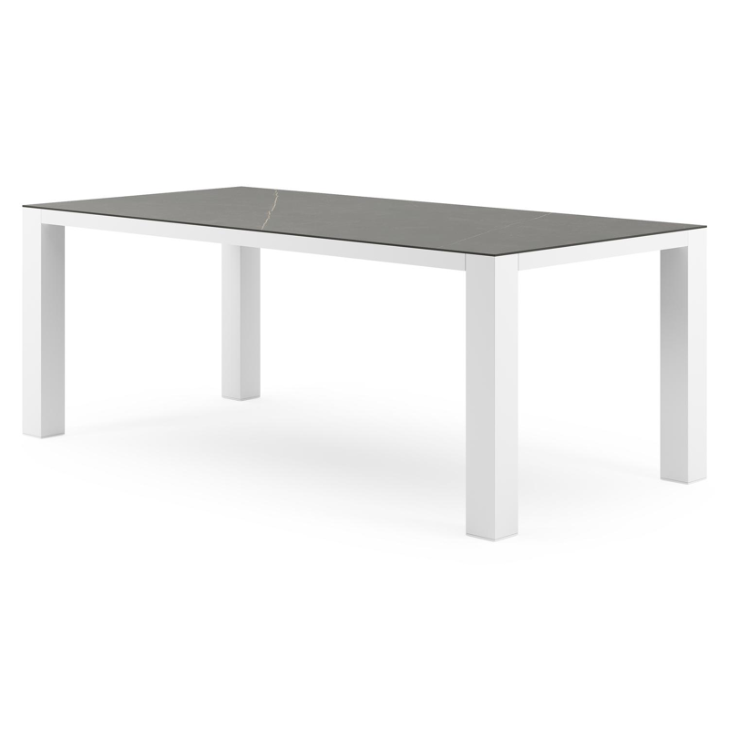 Table de jardin Nano rectangulaire en aluminium blanc et céramique pleine Calatorao - Lg. 200 x Lrg. 100 x Haut. 75 cm