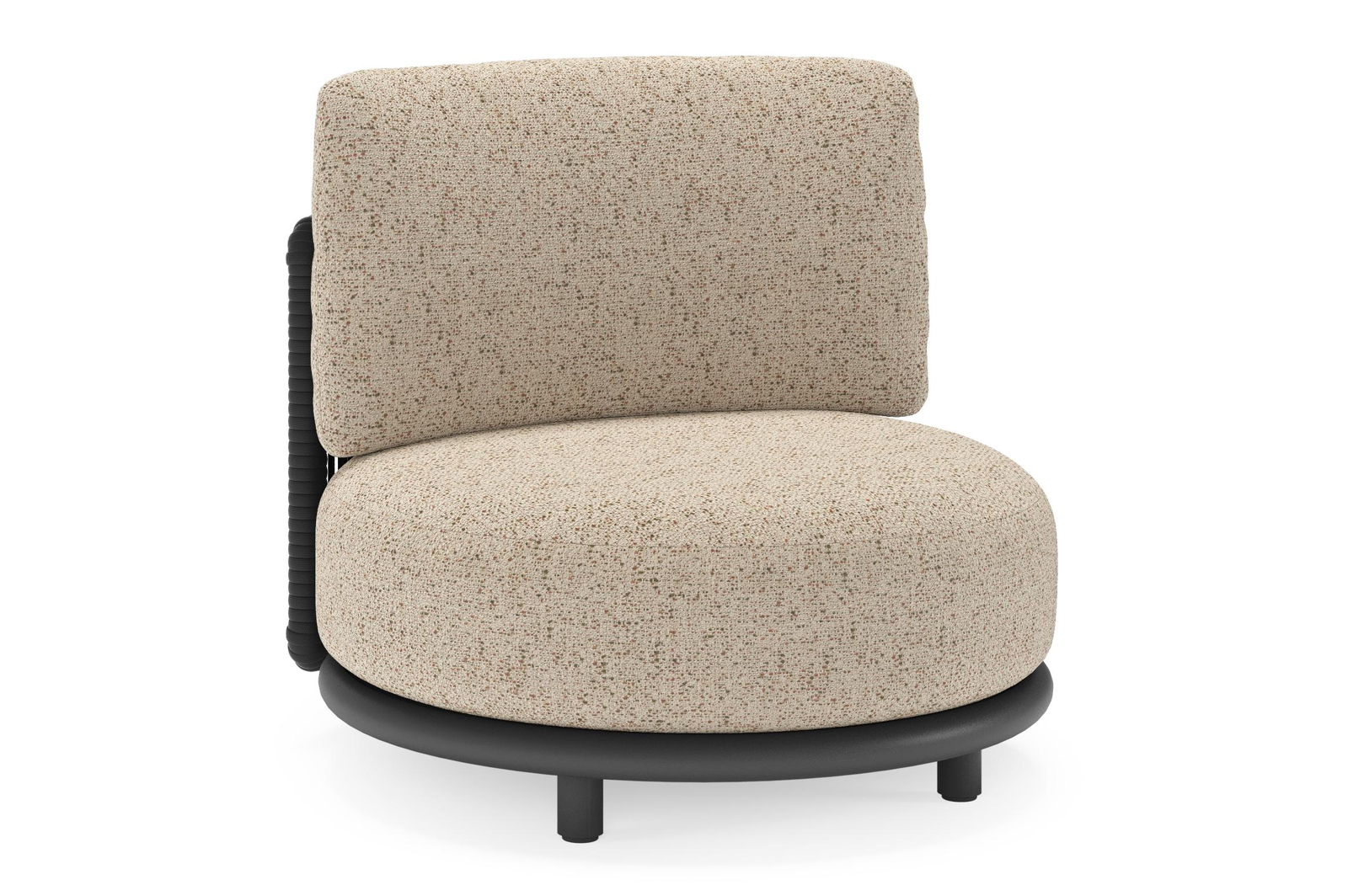 Lomano loungestoel in zwart aluminium en beige verticaal geweven luxe vlakke rope met bora jungle all weather cosytica kussen