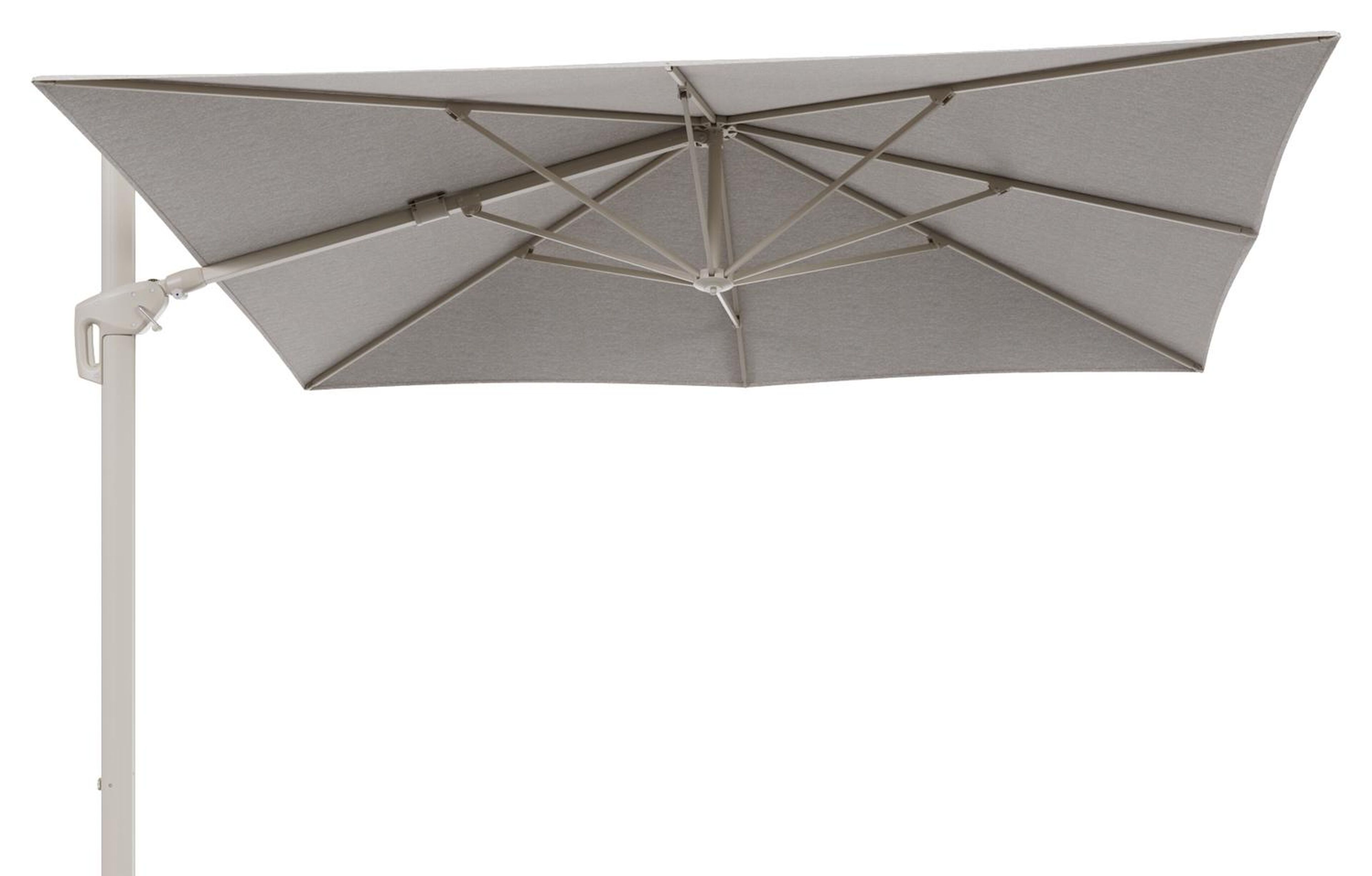 Minore zweefparasol met tiltfunctie in beige aluminium en Tundra Sand All Weather Sunbrella® Luxe parasoldoek - L1 280 x L2 370 cm (zonder voet)