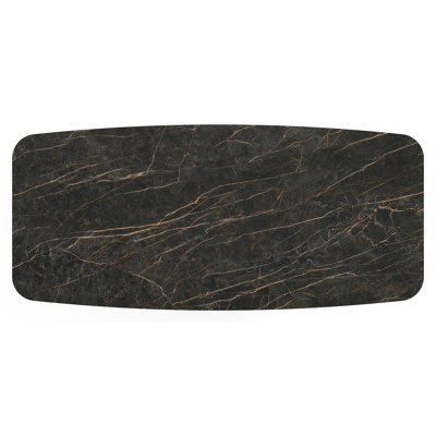 Table de jardin Lacrima forme de bateau en aluminium beige et céramique pleine Black Obsession - Lg. 255 x Lrg. 115 x Haut. 74 cm