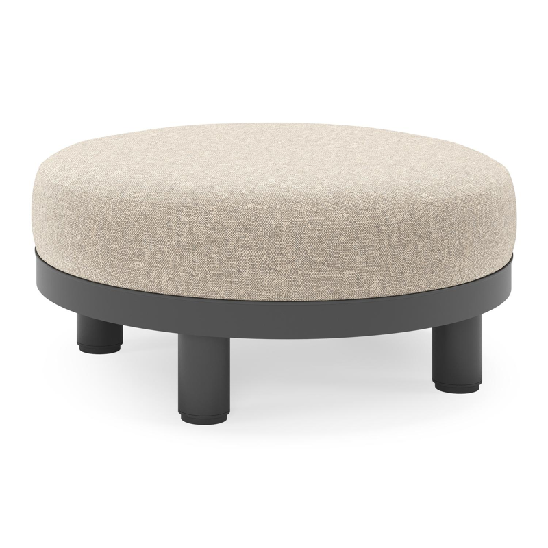 Salon de jardin pouf Donato en aluminium noir et coussins en all Weather Sunbrella® Luxe Chartres Pewter