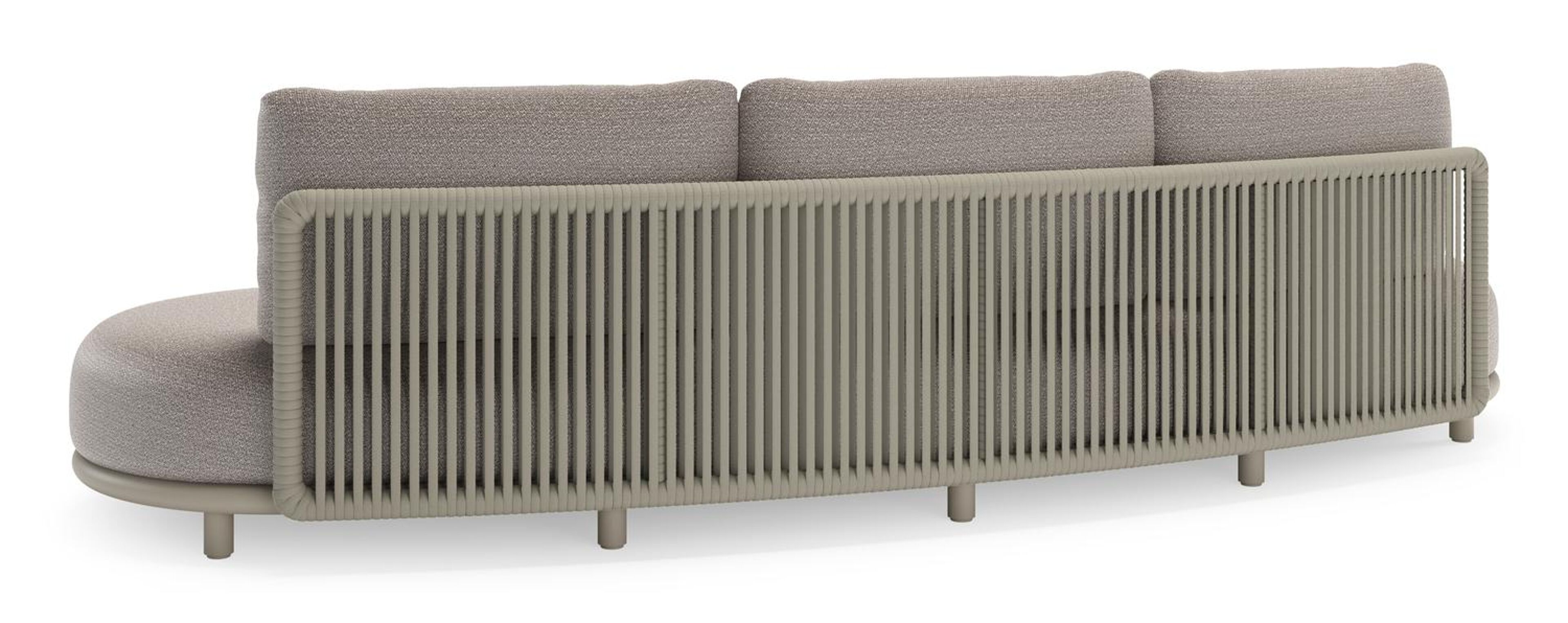 Lomano loungebank in beige aluminium en beige verticaal geweven luxe vlakke rope met Wander Granite all weather sunbrellaÂ® luxe