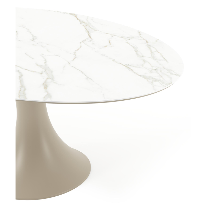 Table de jardin Fano ovale en aluminium beige et céramique pleine Calacatta - Lg. 180 x Lrg. 110 x Haut. 75 cm