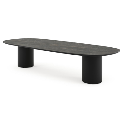 Amico low dining tuintafel bombo in zwart aluminium en volkeramiek Black Obsession - L 320 x B 130 x H 61 cm