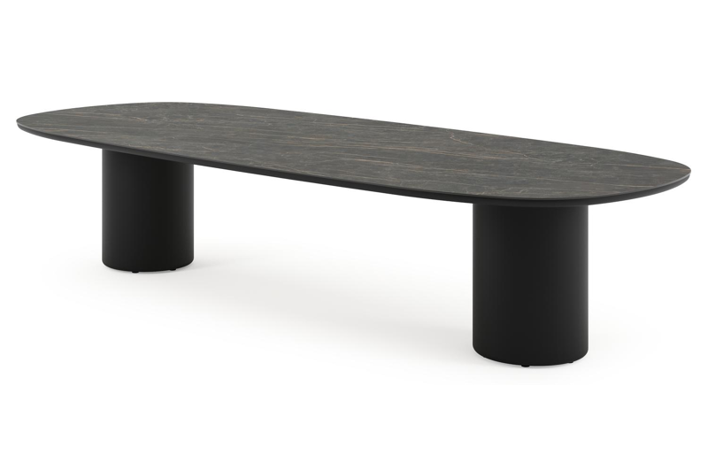 Amico low dining tuintafel bombo in zwart aluminium en volkeramiek Black Obsession - L 320 x B 130 x H 61 cm