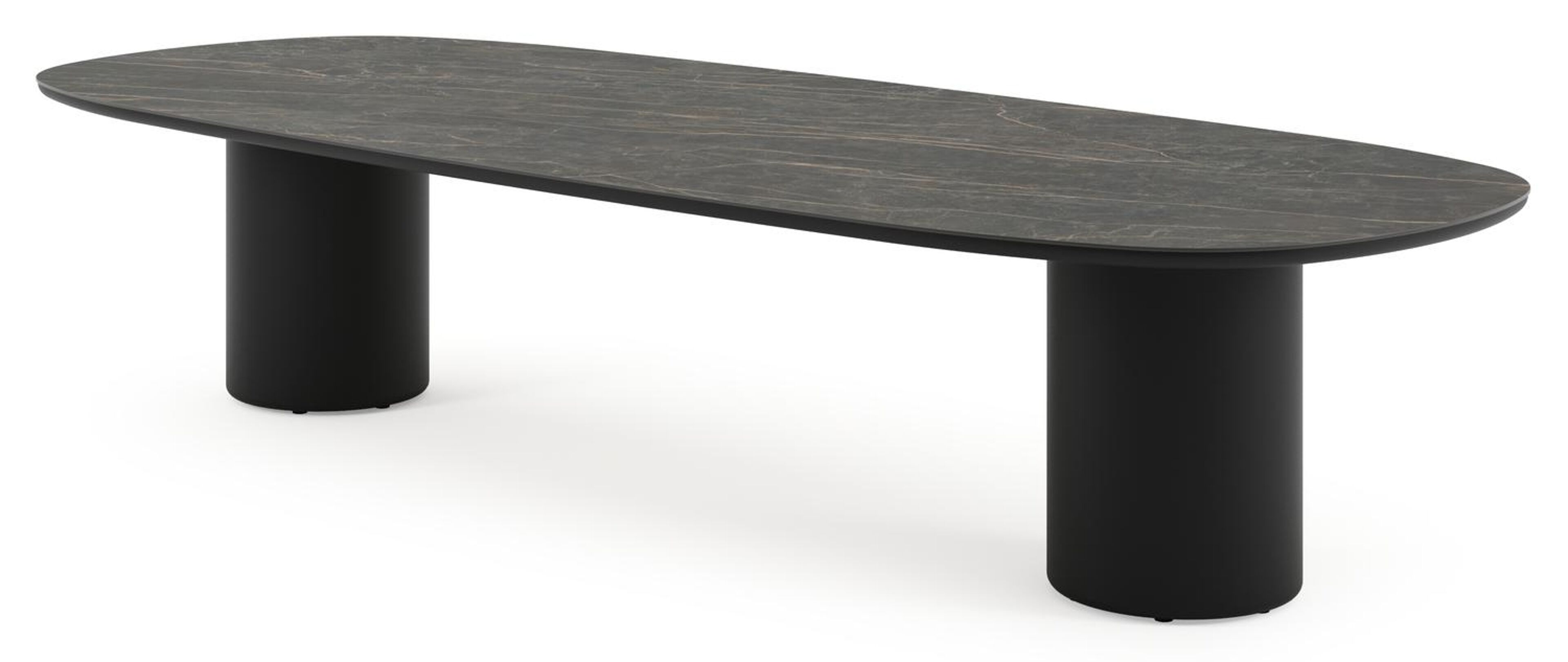 Table de jardin low dining Amico bombo en aluminium noir et céramique pleine Black Obsession - Lg. 320 x Lrg. 130 x Haut. 61 cm
