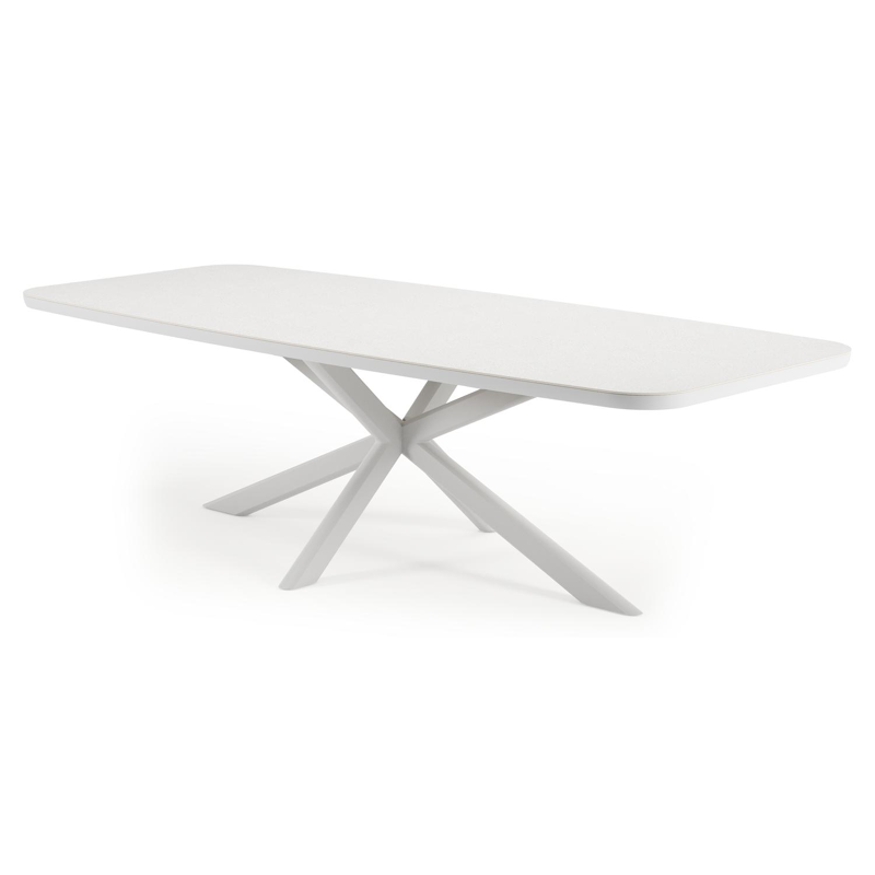Pamplona tuintafel bootvorm in wit aluminium en sintered stone Topo minerale - L 270 x B 115 x H 72 cm