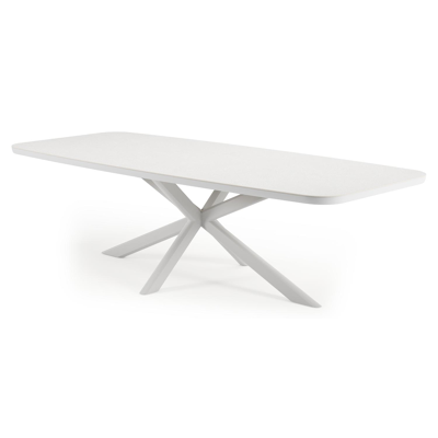 Table de jardin Pamplona forme bateau en aluminium blanc et sintered stone massive Topo minéral - L 270 x L 115 x H 72 cm