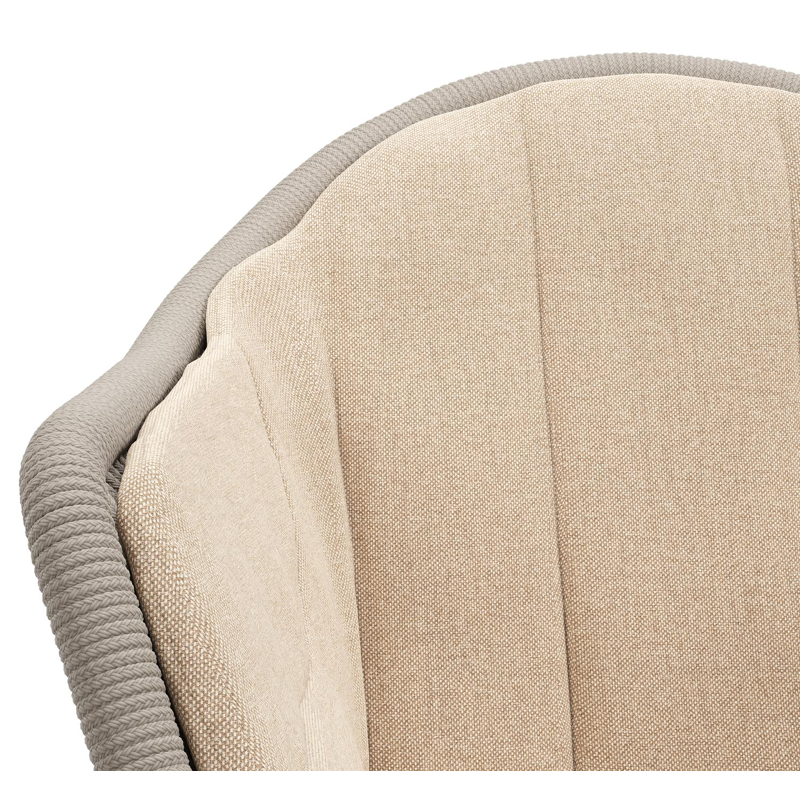Pagino tuinstoel in teak en beige verticaal geweven ronde rope met zitkussen in All Weather Sunbrella® Luxe Natte Heather Beige