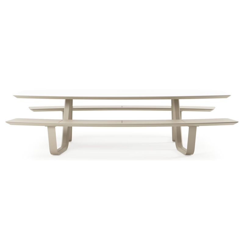 Forno picknicktafel bootvorm in beige aluminium en volkeramiek Arctic White - L 280 x B 192 x H 72 cm