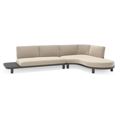Donato loungehoek in zwart aluminium met all weather sunbrella® luxe Chartres Pewter kussen