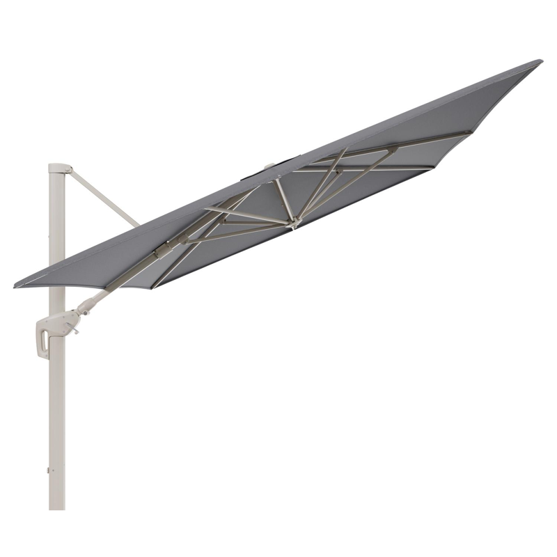 Parasol pendant Minore avec fonction tilt en aluminium beige et toile de parasol All Weather Sunbrella® Luxe Heritage Slate - Lg.1: 400 x Lg.2: 300 cm (sans pied de parasol)