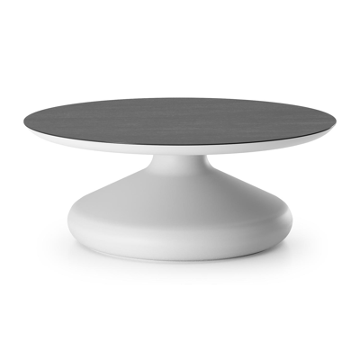 Bomero loungetafel rond in wit aluminium en volkeramiek Basalt Black - Dia. 84 x H 32.2 cm