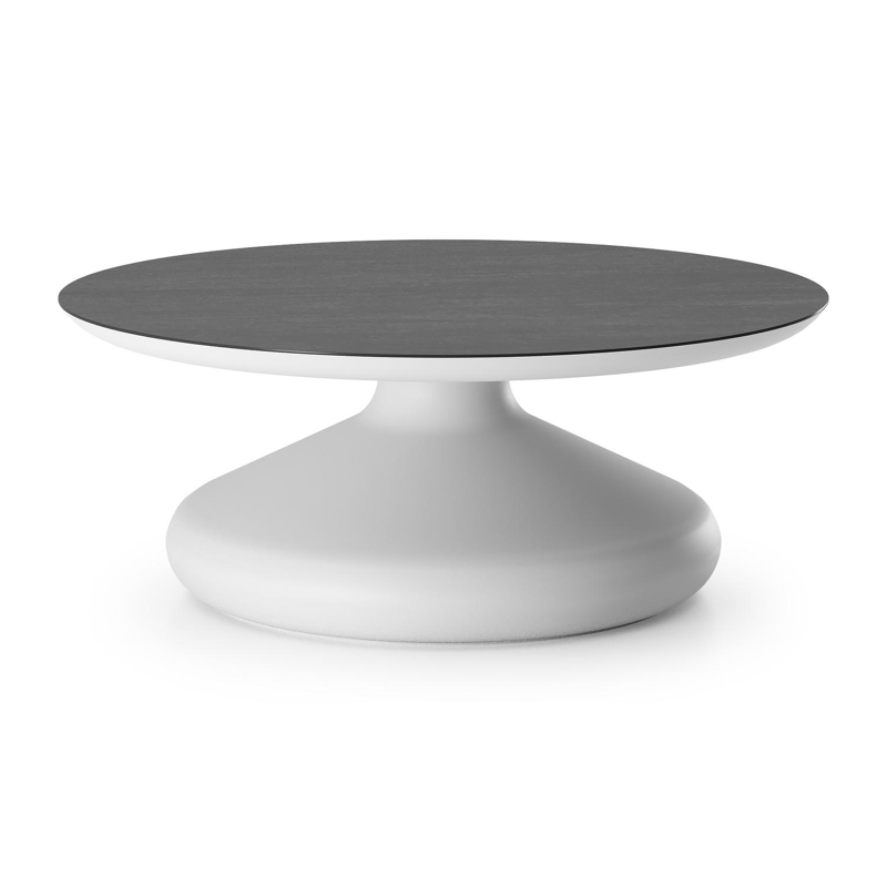 Bomero loungetafel rond in wit aluminium en volkeramiek Basalt Black - Dia. 84 x H 32.2 cm
