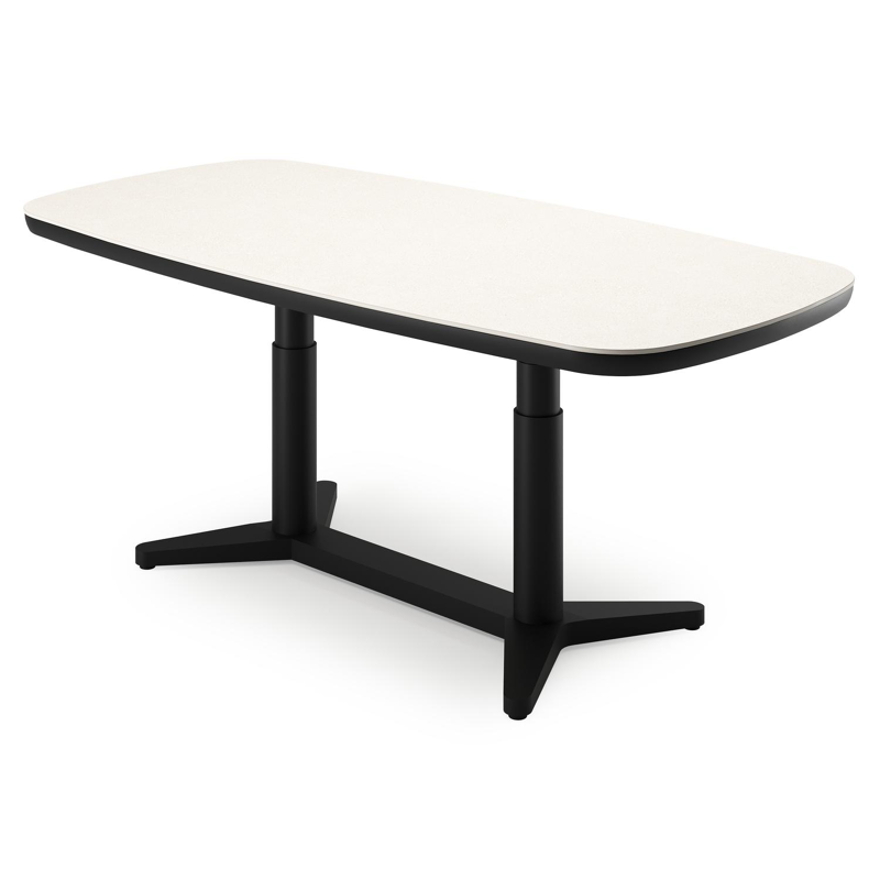 Tarsia tuintafel bootvorm in zwart aluminium en Crema Minerale sintered stone - L 90 x B 180 x H 74.5 cm