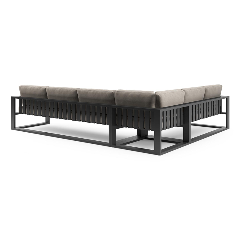 Verato loungehoek in zwart aluminium met savane coconut all weather sunbrella® luxe kussen