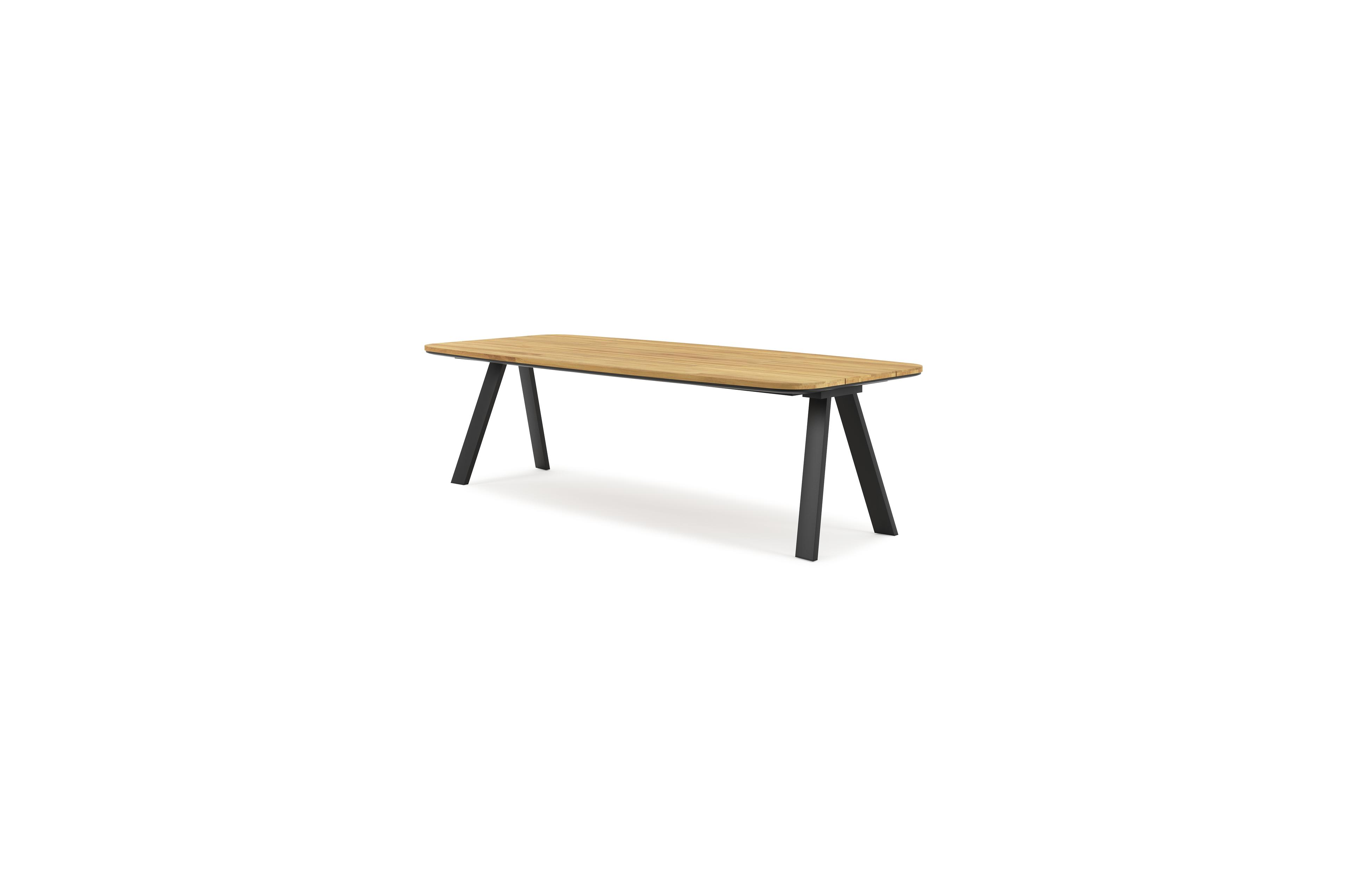 Cesano tuintafel bootvorm in zwart aluminium en teak - L 255 x B 115 x H 75 cm