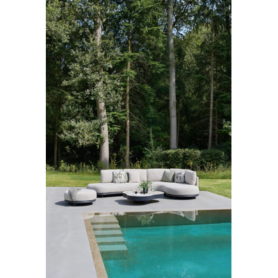 Lomano loungehoek in zwart aluminium en beige verticaal geweven luxe vlakke rope met Tundra Sand all weather sunbrella® luxe