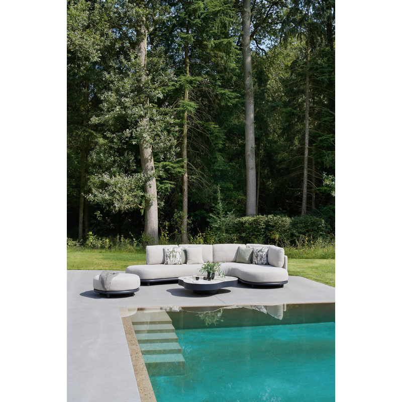 Lomano loungehoek in zwart aluminium en beige verticaal geweven luxe vlakke rope met Catania Greige all weather cosytica