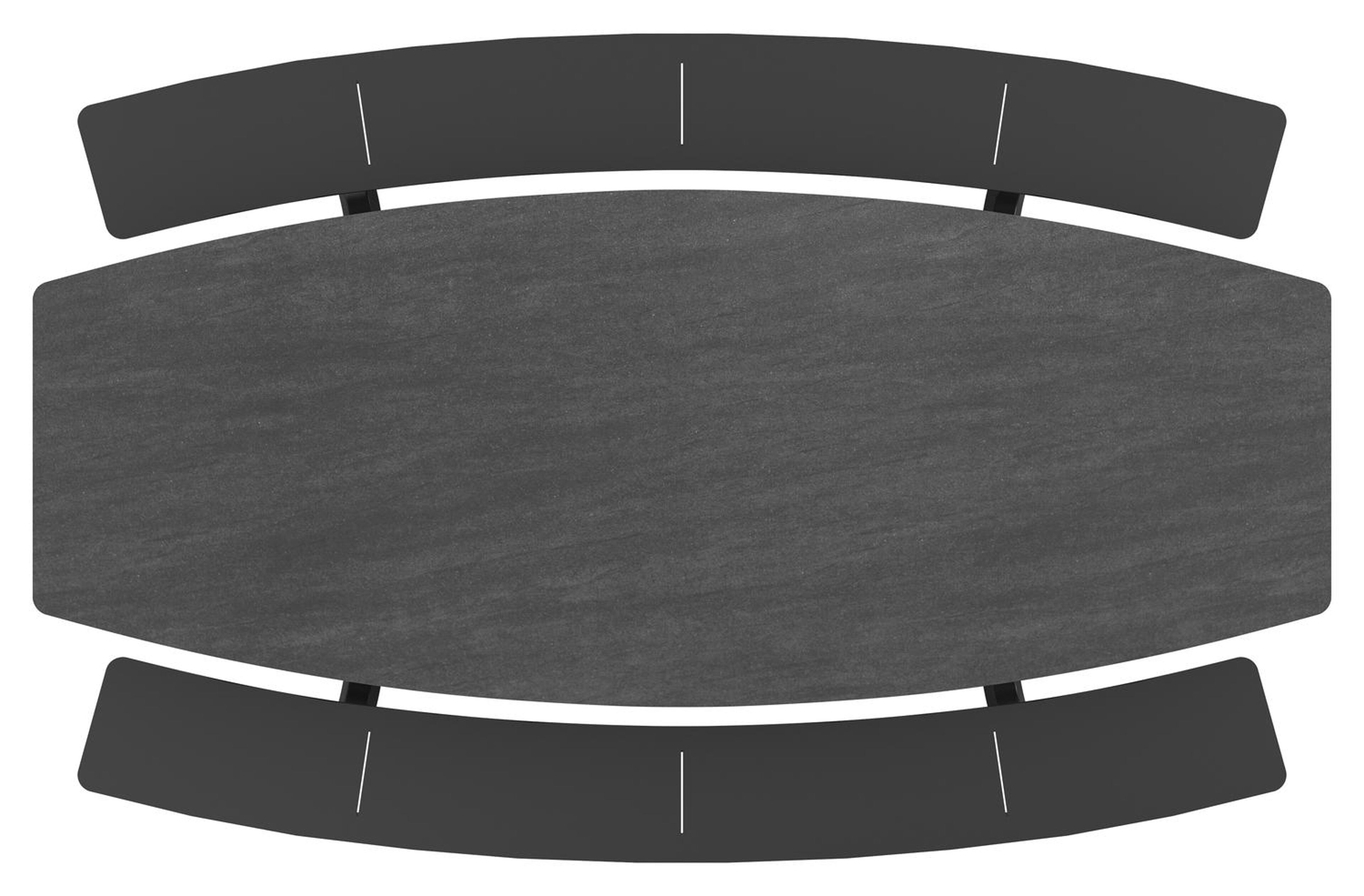 Table de pique-nique Forno forme de bateau en aluminium noir et céramique pleine - Lg.ong. 280 x Larg. 192 x 72 cm