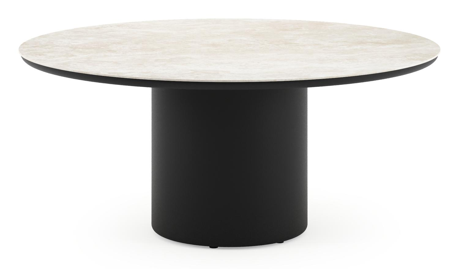 Amico low dining tuintafel rond in zwart aluminium en volkeramiek Rapolano - Dia. 148 x H 61 cm