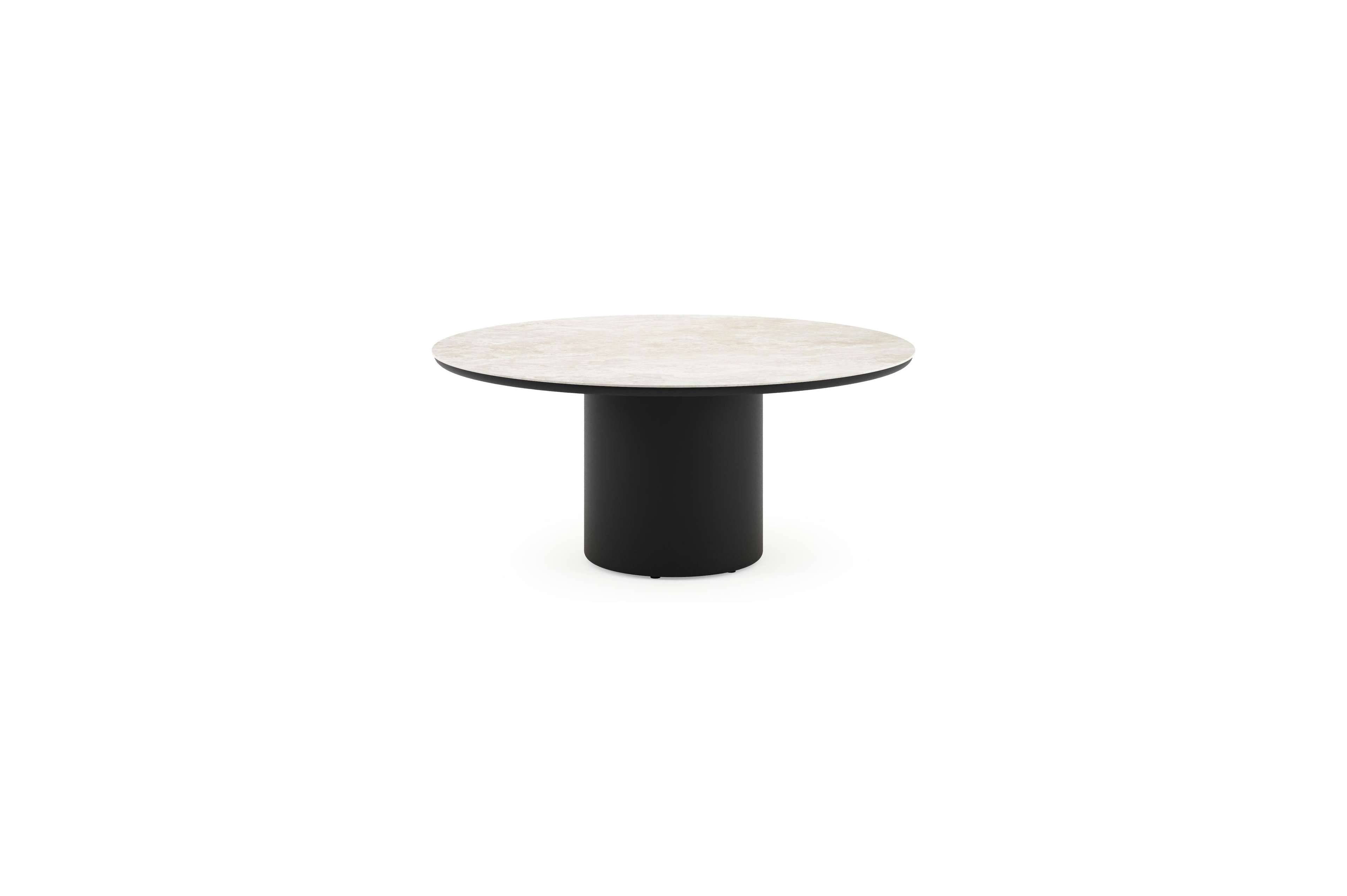 Table de jardin low dining Amico rond en aluminium noir et céramique pleine Rapolano - Diam. 148 x Haut. 61 cm