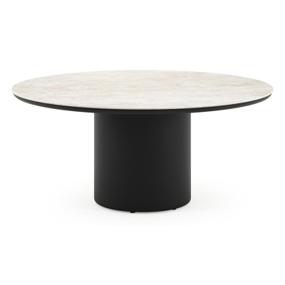Amico low dining tuintafel rond in zwart aluminium en volkeramiek Rapolano - Dia. 148 x H 61 cm