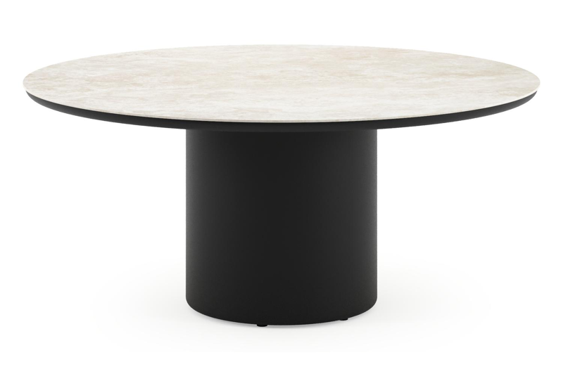 Amico low dining tuintafel rond in zwart aluminium en volkeramiek Rapolano - Dia. 148 x H 61 cm