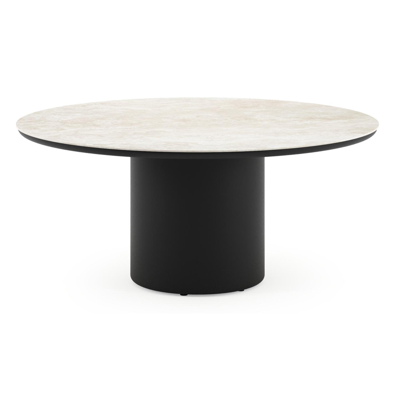 Amico low dining tuintafel rond in zwart aluminium en volkeramiek Rapolano - Dia. 148 x H 61 cm