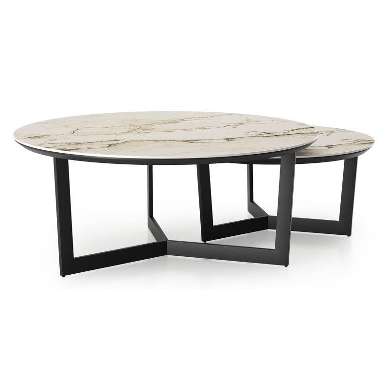 Lacrima loungetafels in zwart aluminium en colorado dunes volkeramiek - Dia. 85/65 x H 35/30 cm