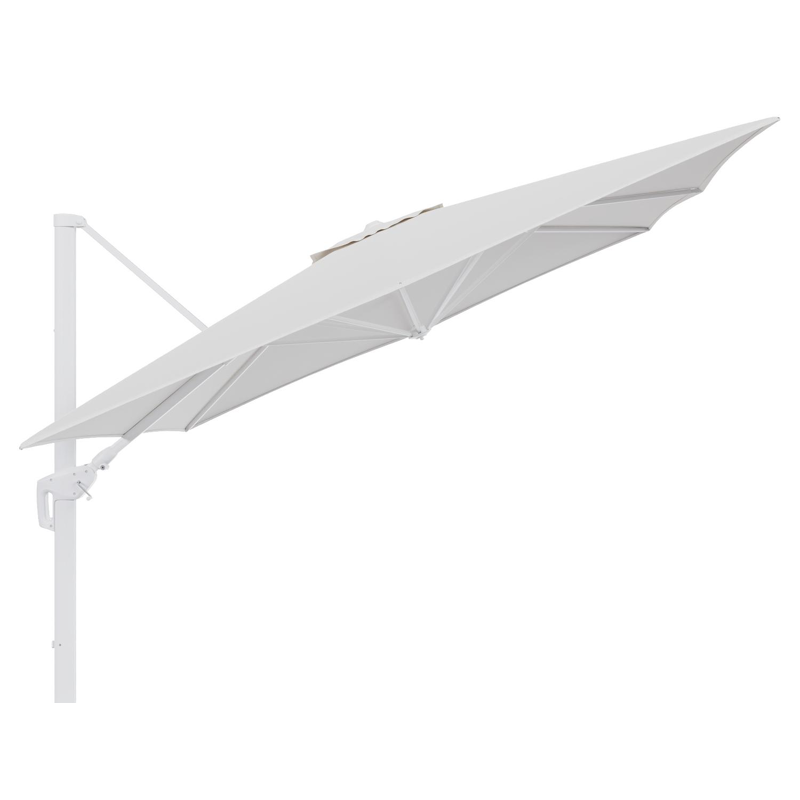 Minore zweefparasol tiltfunctie in wit aluminium en parasoldoek in All Weather Solica Soul Optik  - L1 350 x L2: 350 cm (zonder voet) (zonder voet)