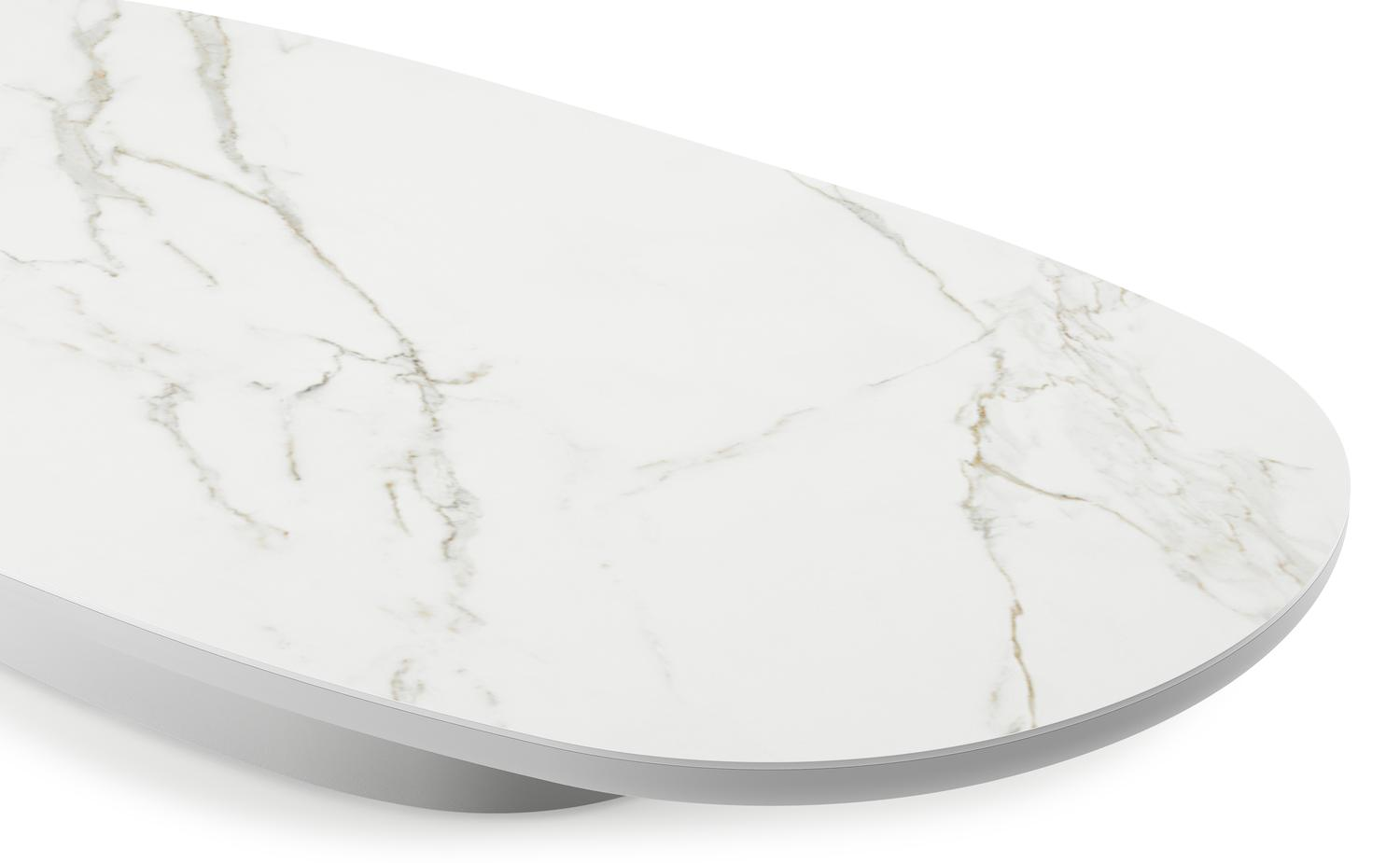 Amico loungetafel bombo in wit aluminium en volkeramiek Calacatta - L 171 x B 89 x H 24 cm