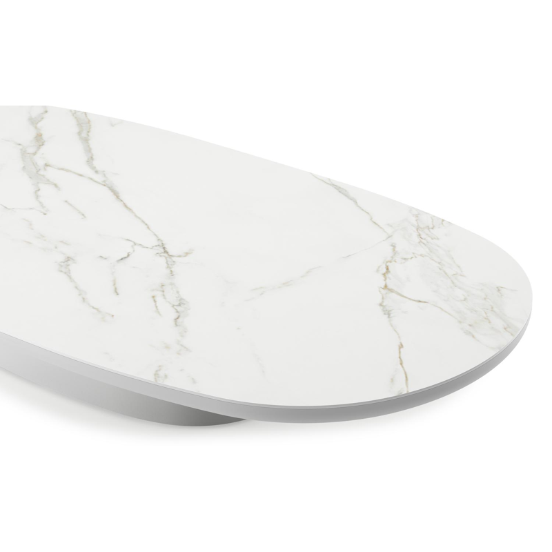 Table de basse Amico bombo en aluminium blanc et céramique pleine Calacatta - Lg. 171 x Lrg. 89 x Haut. 24 cm