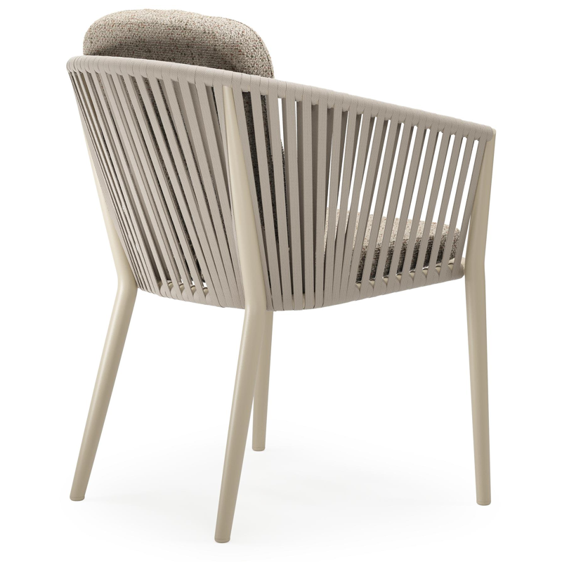 Chaise de jardin Orso en aluminium beige et corde plate tissée verticalement beige avec coussin luxe en All Weather Cosytica Bora Jungle