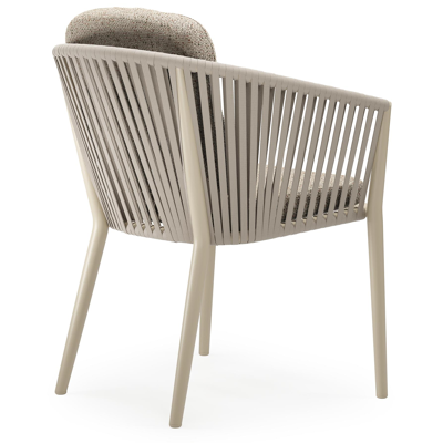 Chaise de jardin Orso en aluminium beige et corde plate tissée verticalement beige avec coussin luxe en All Weather Cosytica Bora Jungle