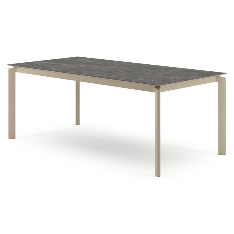 Cirello tuintafel rechthoekig in beige aluminium en volkeramiek Black Obsession - L 200 x B 100 x H 74.5 cm