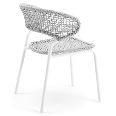 Donato XL stapelbare tuinstoel in wit aluminium en grijs wicker