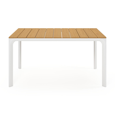 Fina tuinset in wit aluminium en naturel polywood tafelblad met 4 stapelbare Oviedo tuinstoelen