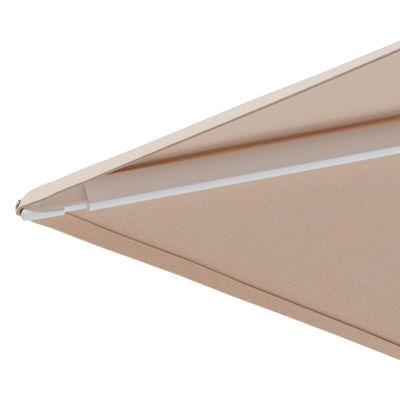 Minore zweefparasol met tiltfunctie in wit aluminium en Natte Linen Chalk All Weather Sunbrella® Luxe parasoldoek - L1 350 x L2: 350 cm met parasolvoet Minore 260 kg met wielen