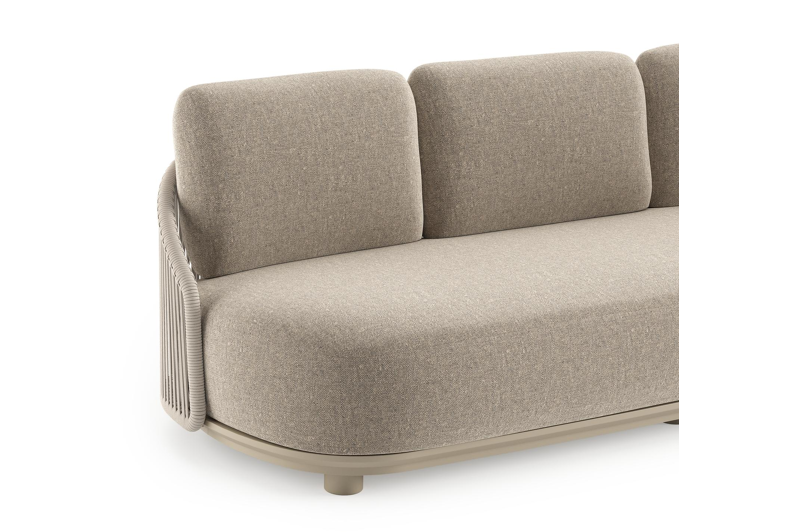 Vadelo loungebank in beige aluminium en beige verticaal geweven ronde rope met chartres pewter all weather sunbrella® luxe kussen