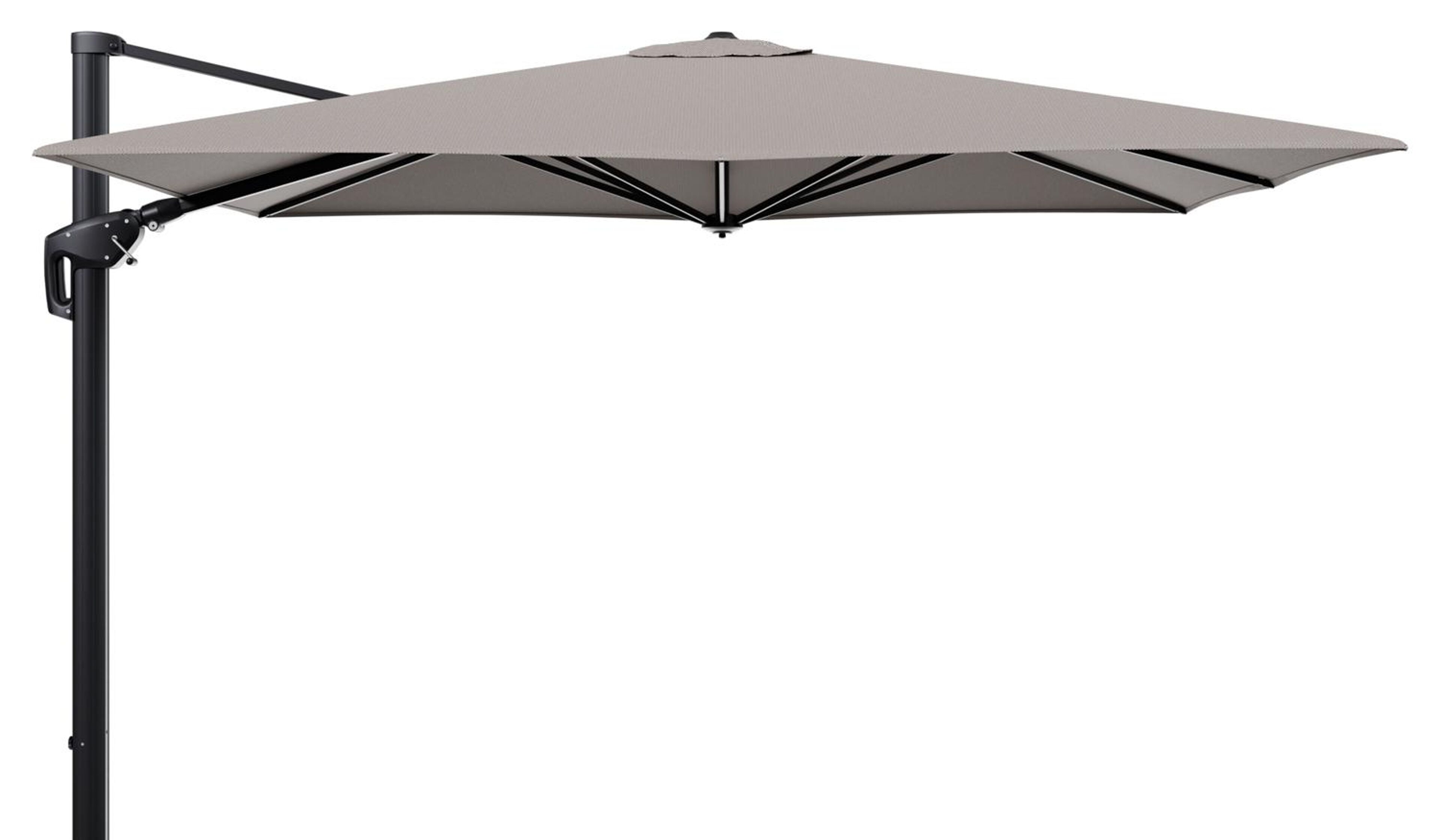 Minore zweefparasol tiltfunctie in zwart aluminium en parasoldoek in All Weather Sunbrella® Luxe Lopi Pepper  - L1 280 x L2: 370 cm (zonder voet) (zonder voet)