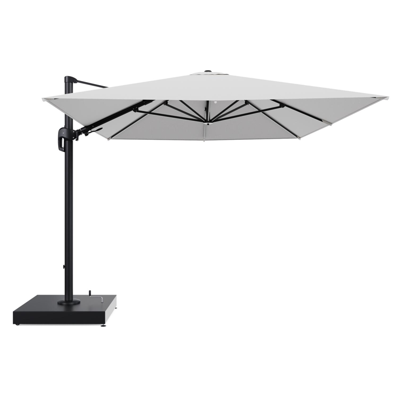 Rufina zweefparasol met tiltfunctie in zwart aluminium en Ego Birch All Weather Solica parasoldoek - L1 400 x L2 300 cm met parasolvoet Minore 260 kg met wielen