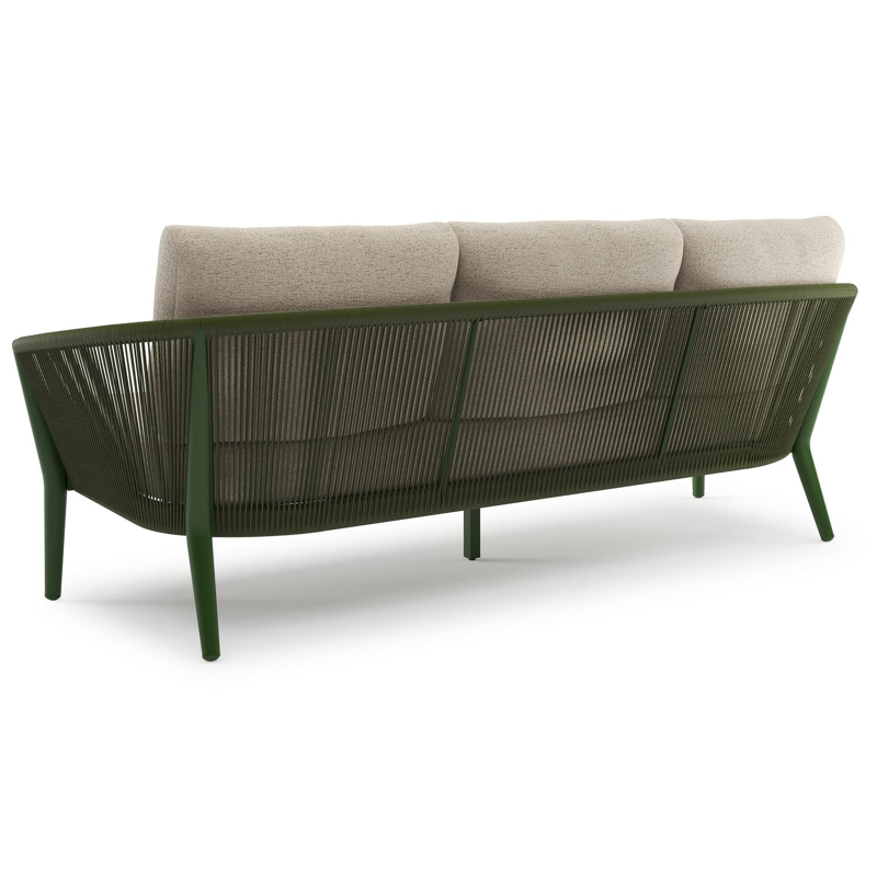 Orso loungebank in groen aluminium en groen verticaal geweven ronde rope met Marbella Beige all weather cosytica kussen