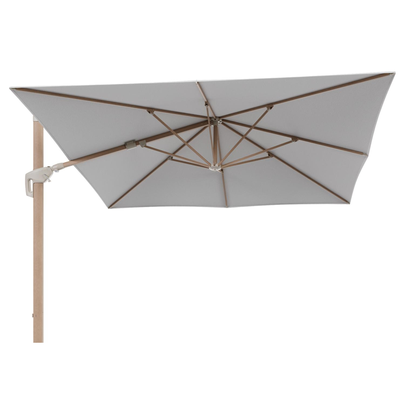 Parasol pendant Minore avec fonction tilt en aluminium aspect de bois et toile de parasol All Weather Solica Ego Birch - Lg.1 350 x Lg.2 350 cm (sans pied de parasol