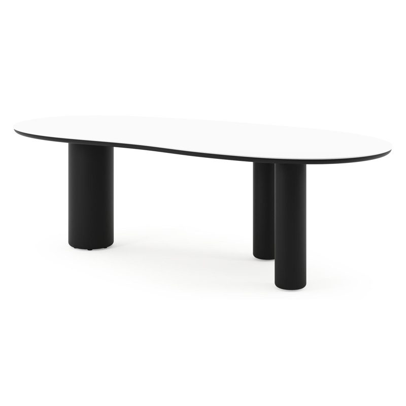 Amico tuintafel organisch in zwart aluminium en volkeramiek Arctic White - L 240 x B 110 x H 73.5 cm