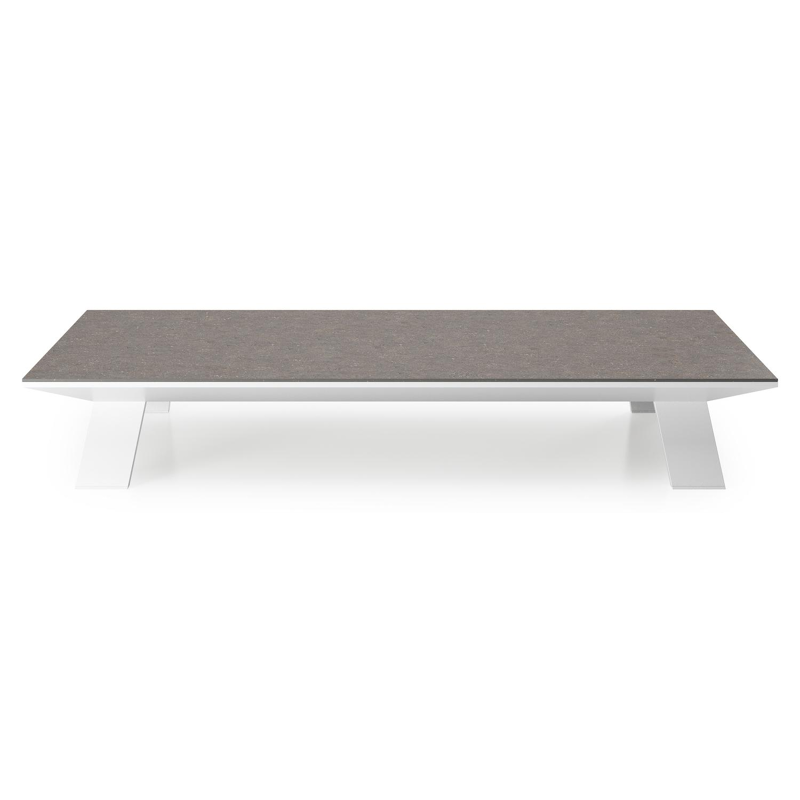 Table de basse Cesano rectangulaire en aluminium blanc et céramique pleine Wulong - Lg. 140 x Lrg. 80 x Haut. 24.2 cm