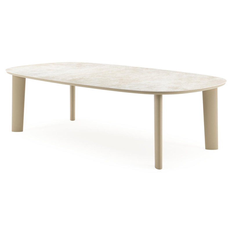 Table de jardin Amico bombo xl en aluminium beige et céramique pleine Rapolano - Lg. 270 x Lrg. 148 x Haut. 73.5 cm